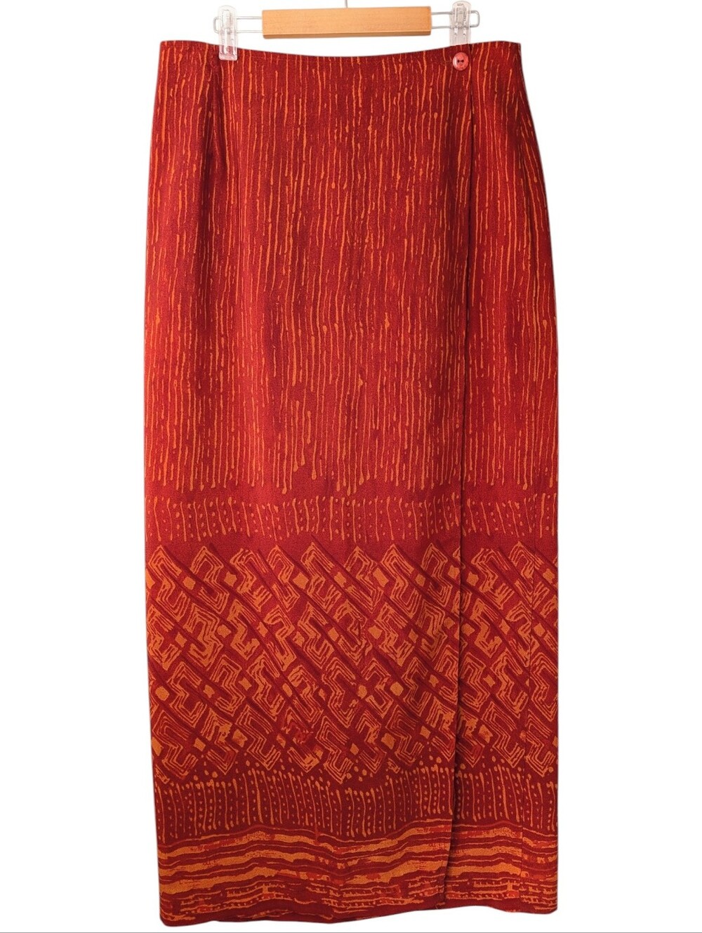 Vintage 90s Suzy Sheir Orange Patterned Wrap Maxi Skirt